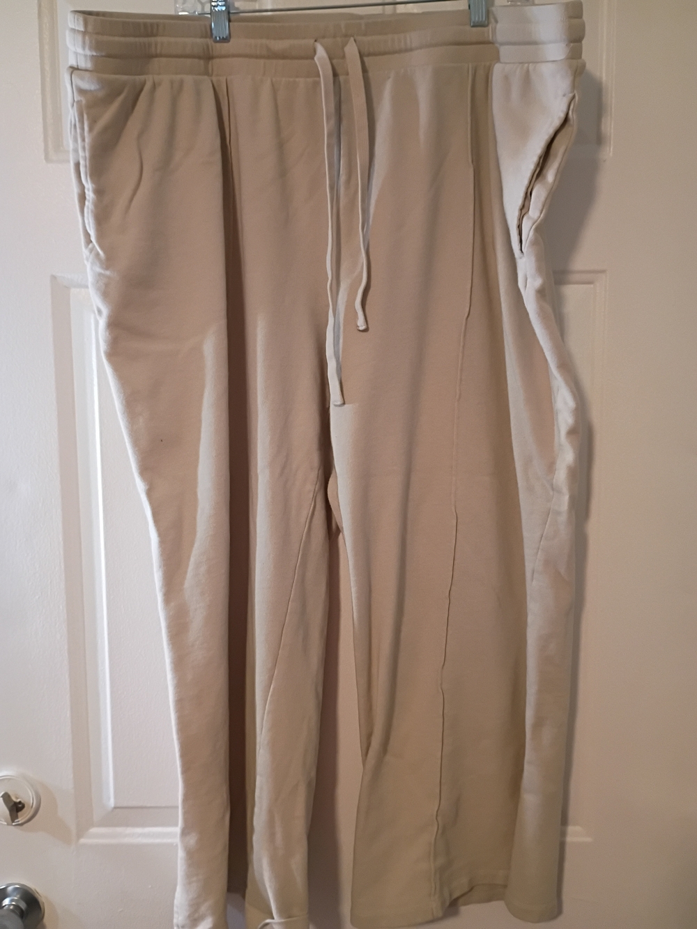 Peace Love World Wide Leg Drawstring Pants in Beige